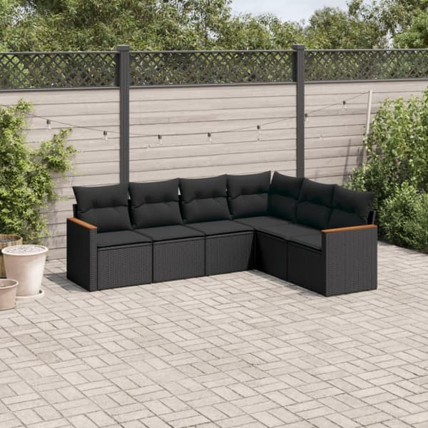 vidaXL sofasæt til haven 6 dele med hynder polyrattan sort