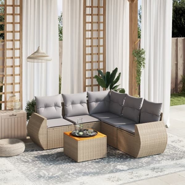 vidaXL sofasæt til haven 6 dele med hynder polyrattan beige