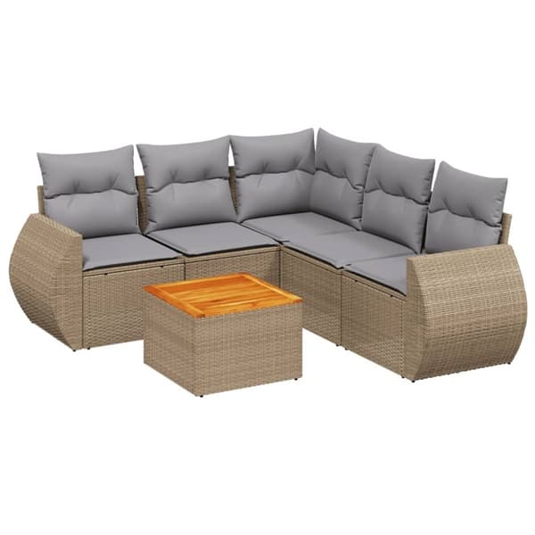 vidaXL sofasæt til haven 6 dele med hynder polyrattan beige