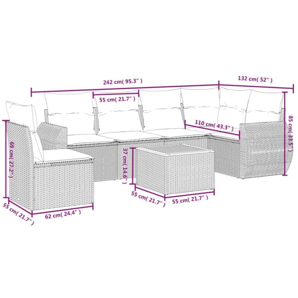 vidaXL sofasæt til haven 7 dele med hynder polyrattan beige