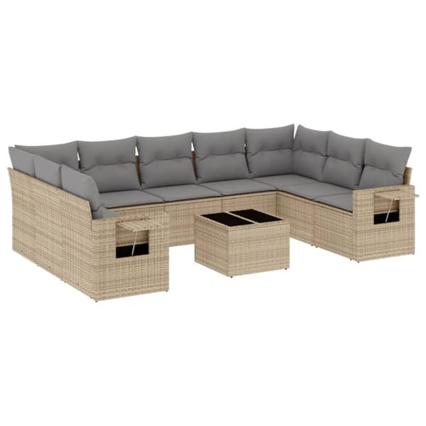 vidaXL sofasæt til haven 10 dele med hynder polyrattan beige
