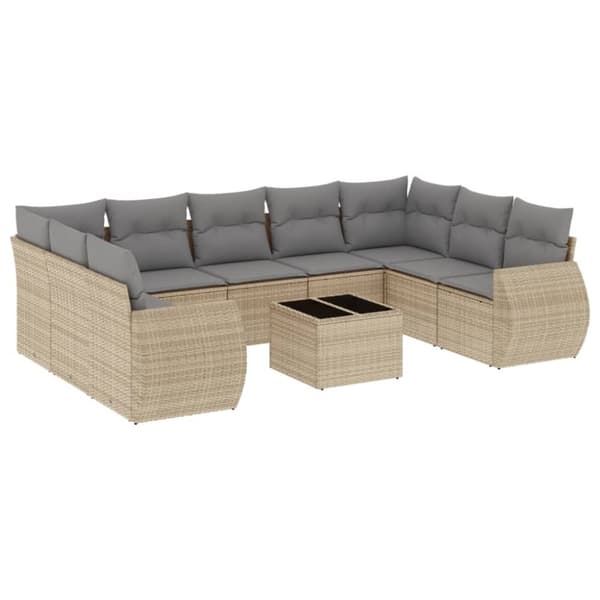 vidaXL sofasæt til haven 10 dele med hynder polyrattan beige