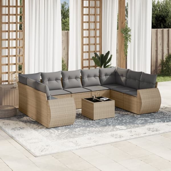 vidaXL sofasæt til haven 10 dele med hynder polyrattan beige