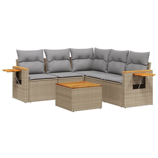 vidaXL sofasæt til haven 6 dele med hynder polyrattan beige