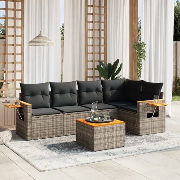 vidaXL sofasæt til haven 6 dele med hynder polyrattan grå