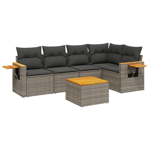 vidaXL sofasæt til haven 6 dele med hynder polyrattan grå