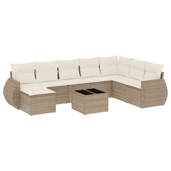 vidaXL sofasæt til haven 9 dele med hynder polyrattan beige