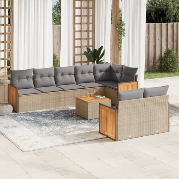 vidaXL sofasæt til haven 9 dele med hynder polyrattan beige