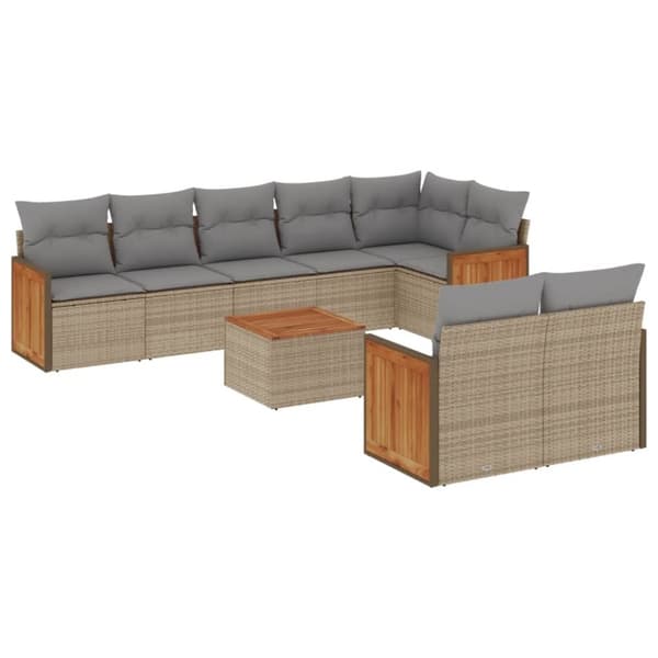 vidaXL sofasæt til haven 9 dele med hynder polyrattan beige