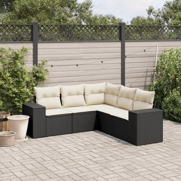 vidaXL sofasæt til haven 5 dele med hynder polyrattan sort