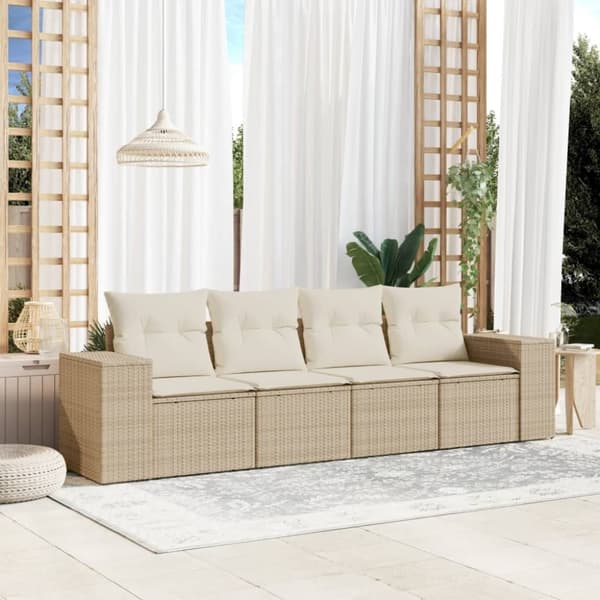 vidaXL sofasæt til haven 4 dele med hynder polyrattan beige