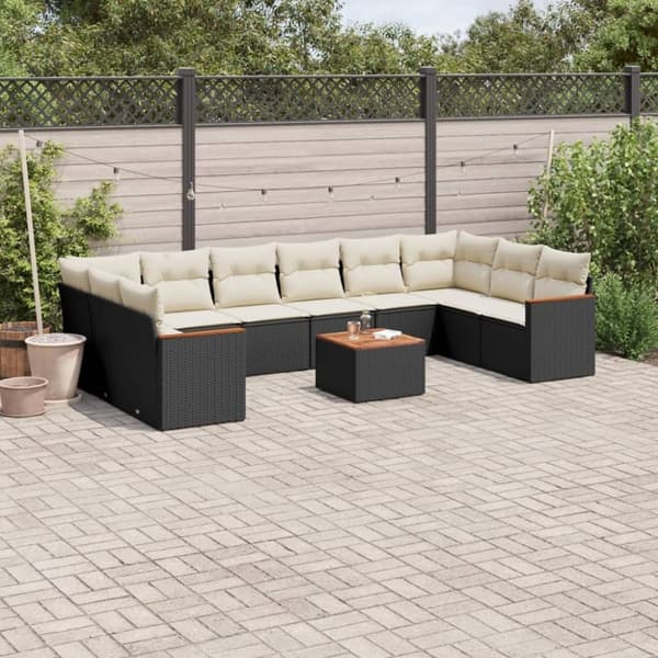 vidaXL sofasæt til haven 11 dele med hynder polyrattan sort