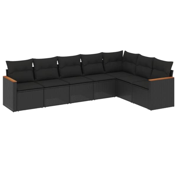vidaXL sofasæt til haven 7 dele med hynder polyrattan sort