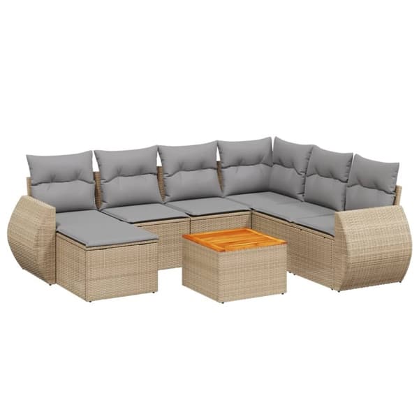 vidaXL Matgrupp för trädgården med dynor 8 delar beige konstrotting
