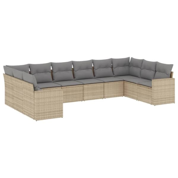 vidaXL Soffgrupp för trädgård med dynor 10 delar beige konstrotting
