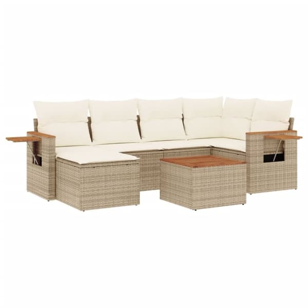 vidaXL sofasæt til haven 7 dele med hynder polyrattan beige