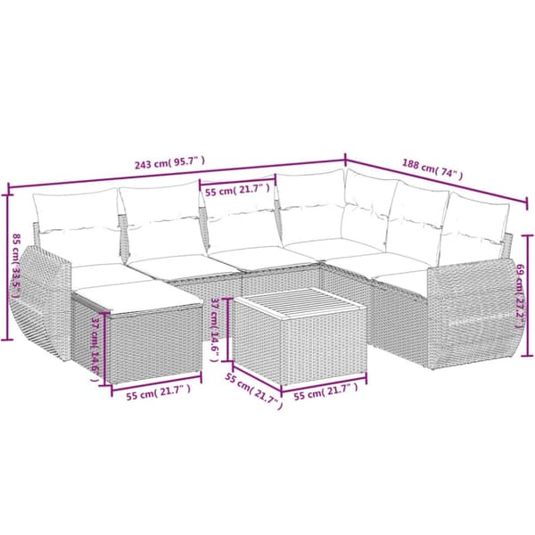 vidaXL sofasæt til haven 8 dele med hynder polyrattan beige