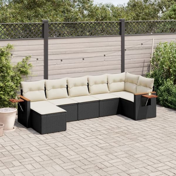 vidaXL sofasæt til haven 7 dele med hynder polyrattan sort