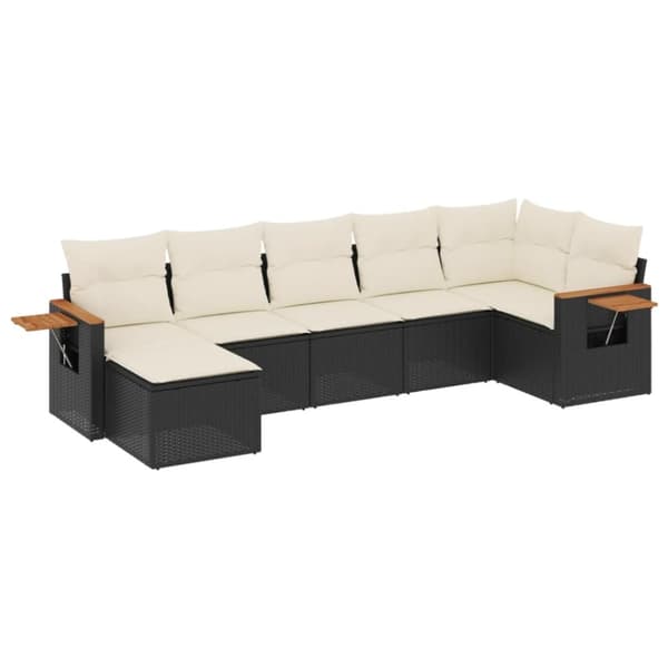 vidaXL sofasæt til haven 7 dele med hynder polyrattan sort