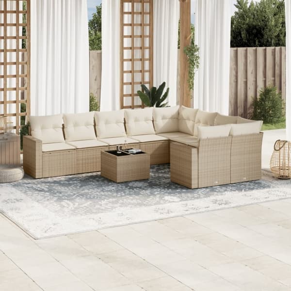 vidaXL sofasæt til haven 10 dele med hynder polyrattan beige