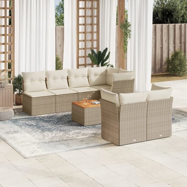 vidaXL sofasæt til haven 8 dele med hynder polyrattan beige