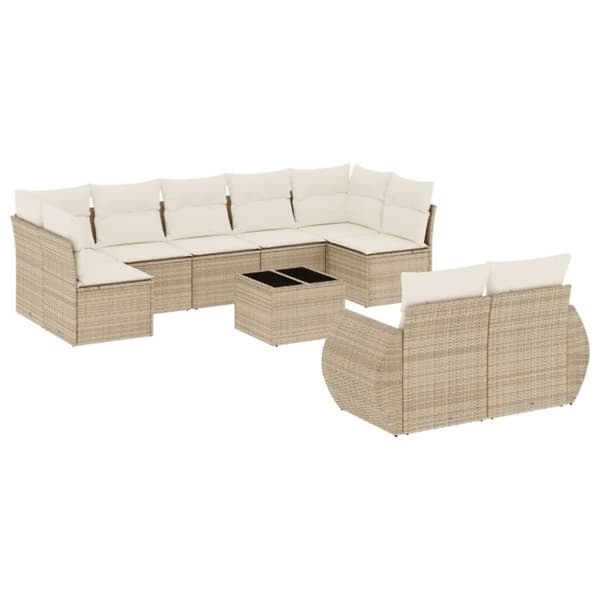 vidaXL sofasæt til haven 10 dele med hynder polyrattan beige