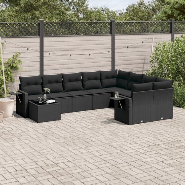 vidaXL sofasæt til haven 10 dele med hynder polyrattan sort