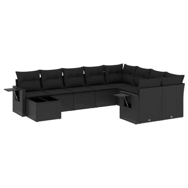 vidaXL sofasæt til haven 10 dele med hynder polyrattan sort