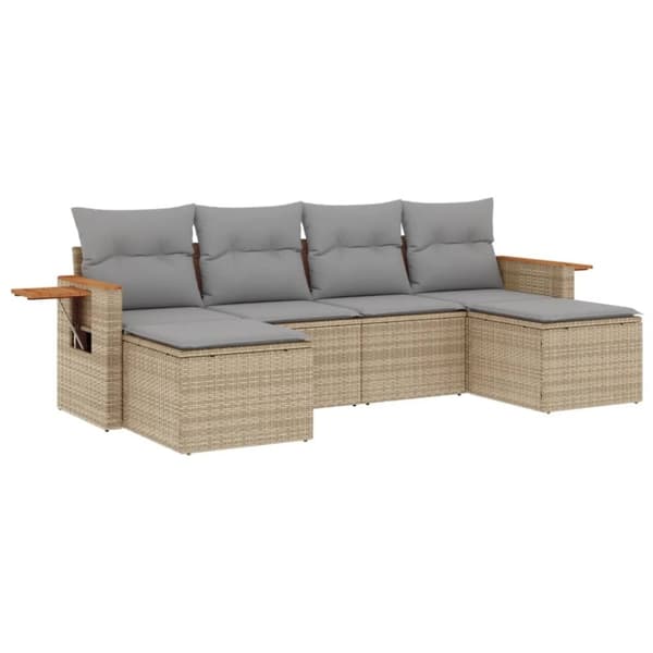 vidaXL sofasæt til haven 6 dele med hynder polyrattan beige