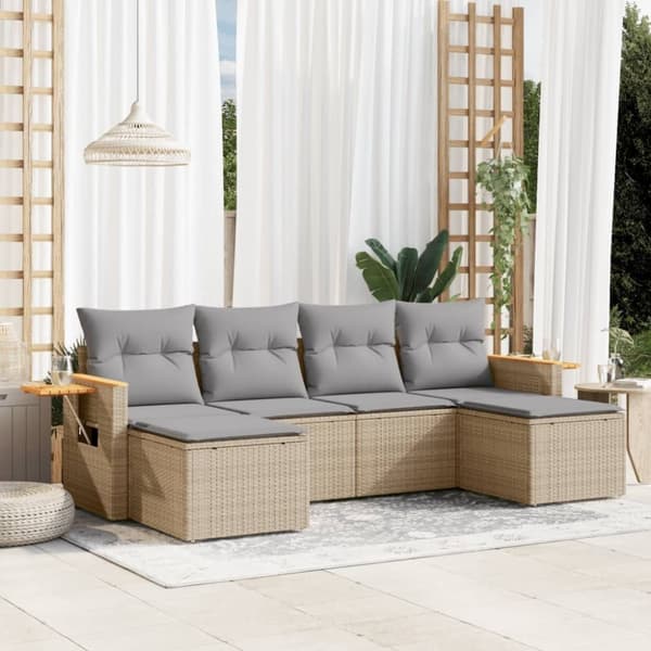 vidaXL sofasæt til haven 6 dele med hynder polyrattan beige
