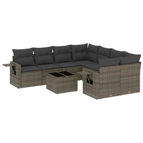 vidaXL sofasæt til haven 9 dele med hynder polyrattan grå