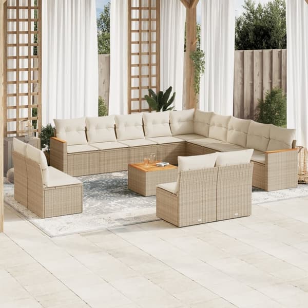 vidaXL sofasæt til haven 14 dele med hynder polyrattan beige