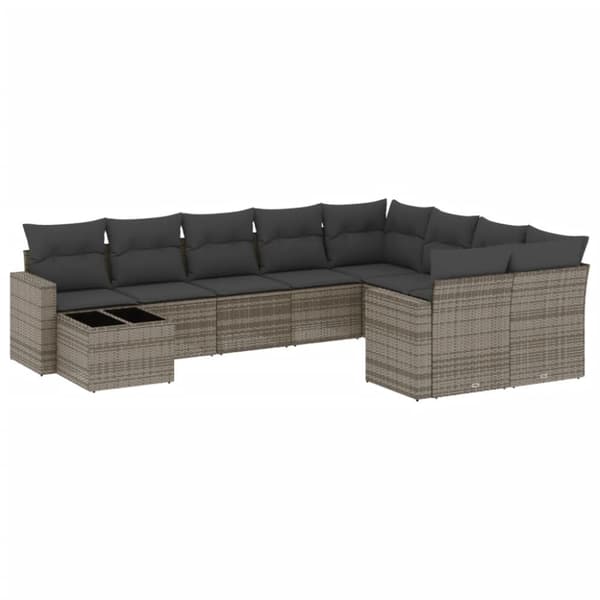 vidaXL sofasæt til haven 10 dele med hynder polyrattan grå