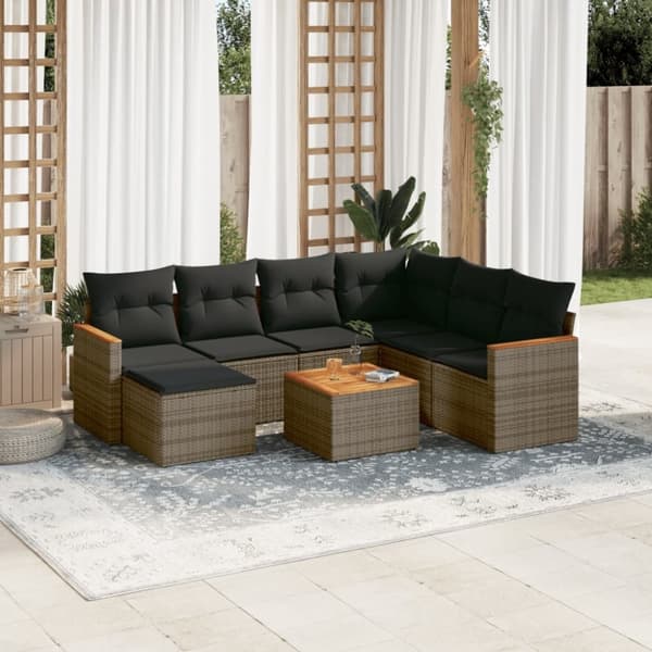 vidaXL sofasæt til haven 8 dele med hynder polyrattan grå