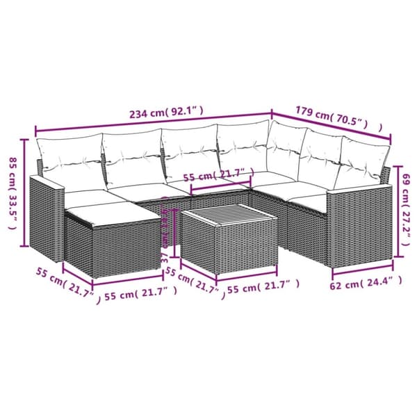 vidaXL sofasæt til haven 8 dele med hynder polyrattan grå