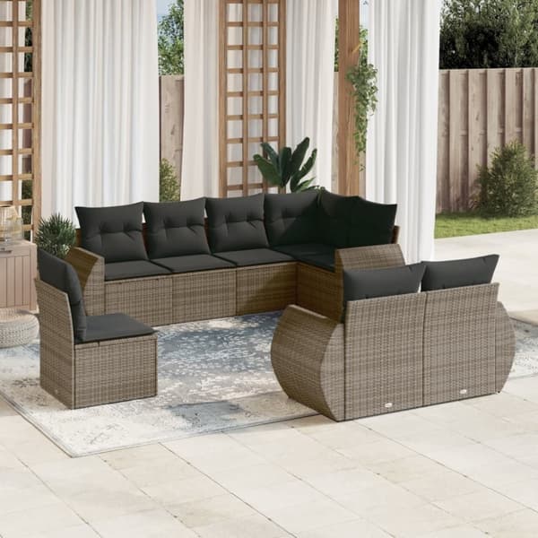 vidaXL sofasæt til haven 8 dele med hynder polyrattan grå