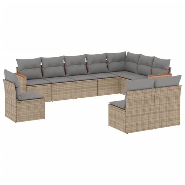 vidaXL sofasæt til haven 10 dele med hynder polyrattan beige