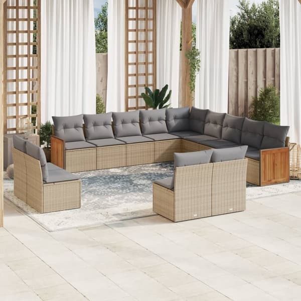 vidaXL sofasæt til haven 13 dele med hynder polyrattan beige