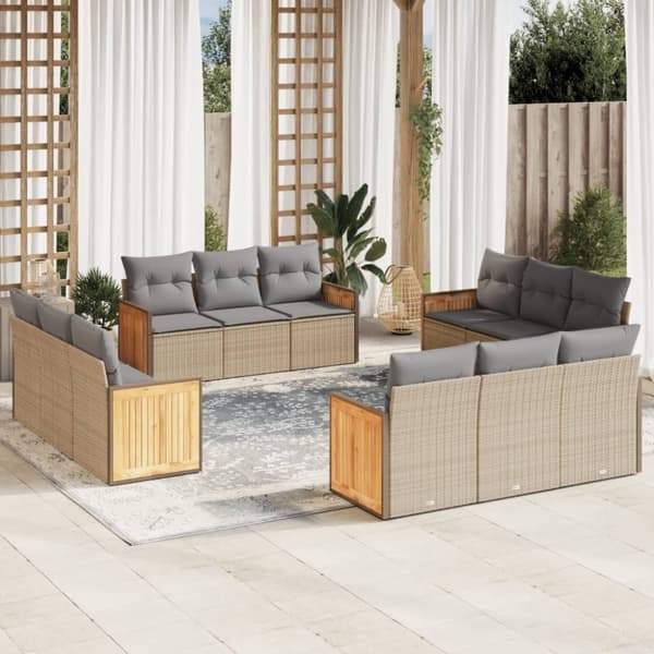 vidaXL sofasæt til haven 12 dele med hynder polyrattan beige