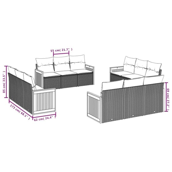 vidaXL sofasæt til haven 12 dele med hynder polyrattan beige