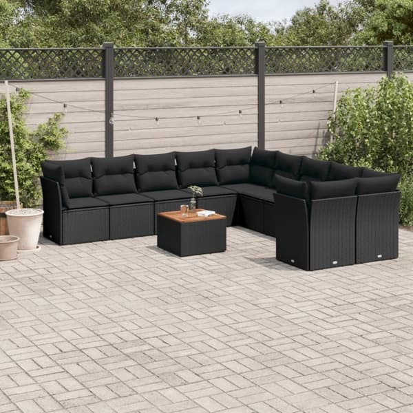 vidaXL sofasæt til haven 11 dele med hynder polyrattan sort