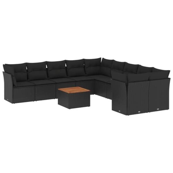 vidaXL sofasæt til haven 11 dele med hynder polyrattan sort