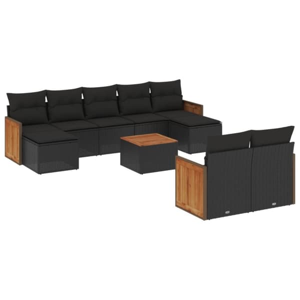 vidaXL sofasæt til haven 10 dele med hynder polyrattan sort