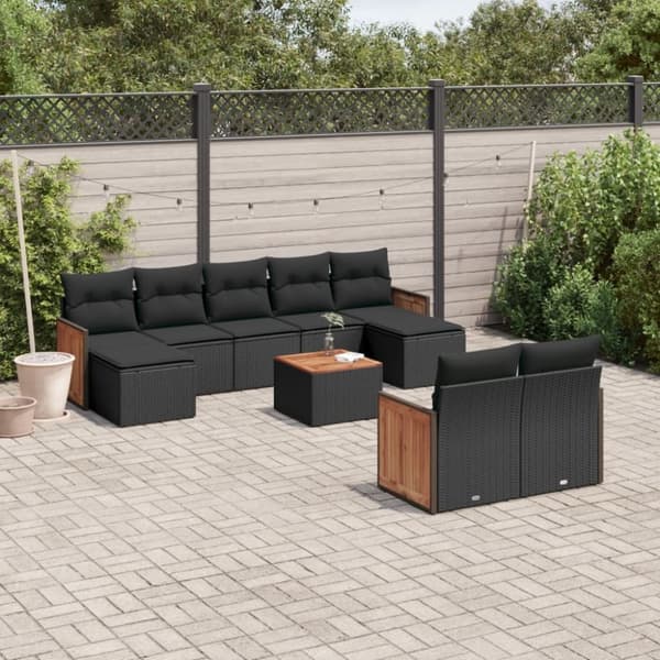 vidaXL sofasæt til haven 10 dele med hynder polyrattan sort