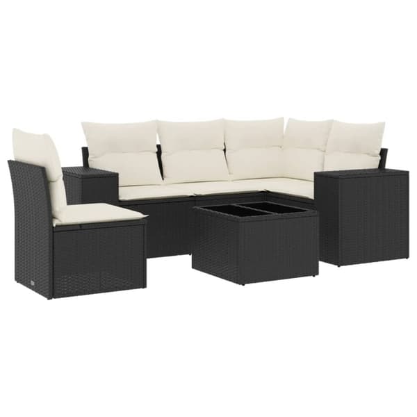 vidaXL sofasæt til haven 6 dele med hynder polyrattan sort