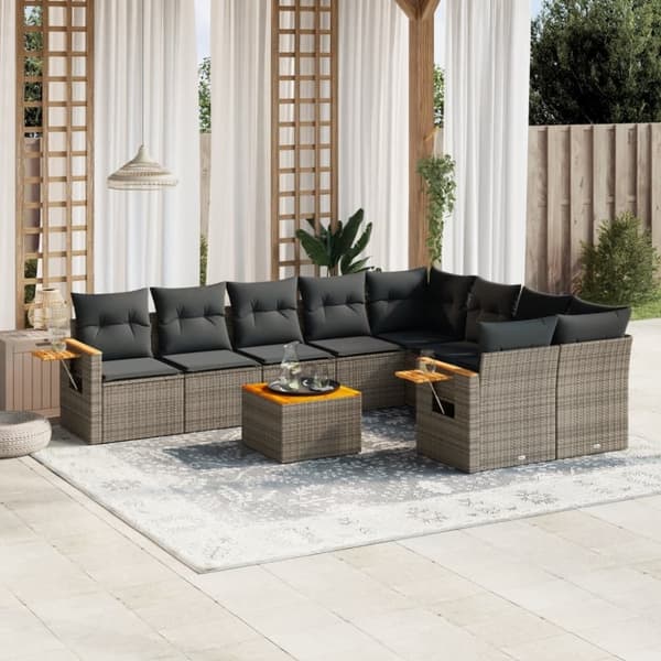 vidaXL sofasæt til haven 10 dele med hynder polyrattan grå