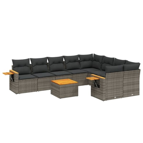 vidaXL sofasæt til haven 10 dele med hynder polyrattan grå