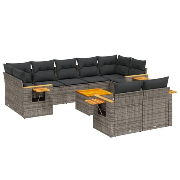 vidaXL sofasæt til haven 10 dele med hynder polyrattan grå