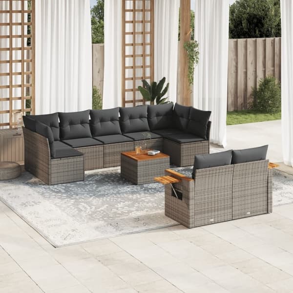 vidaXL sofasæt til haven 10 dele med hynder polyrattan grå