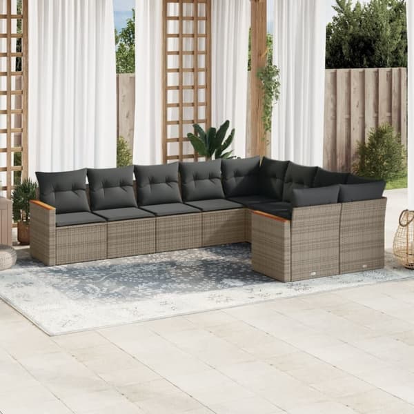 vidaXL sofasæt til haven 9 dele med hynder polyrattan grå